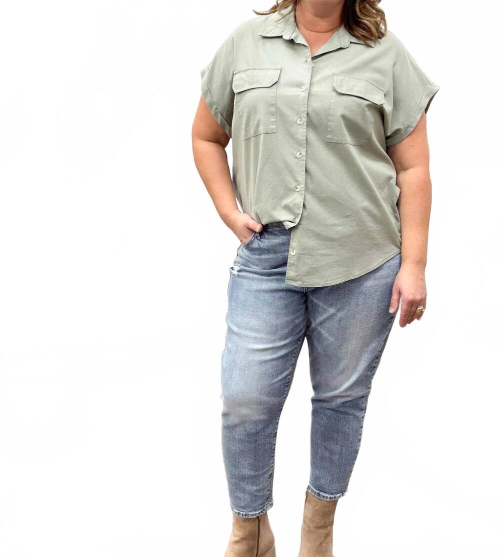 NEW SHE + SKY tessa button up top in olive